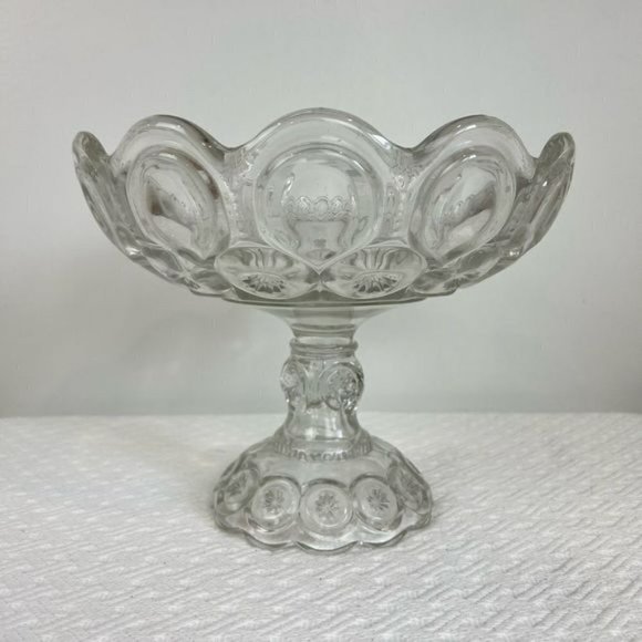 Vintage L.E. Smith Moon & Stars Crystal 9.5” Compote Glass Dish Dinnerware - Picture 1 of 9